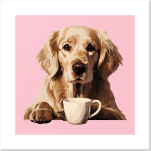 Golden Retriever Drinking Coffee Posters and Art